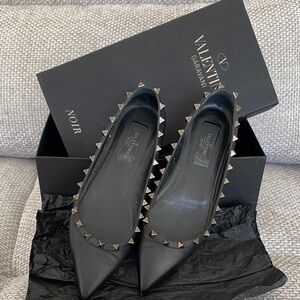 Valentino Garavani Black Flats with Gold Studs